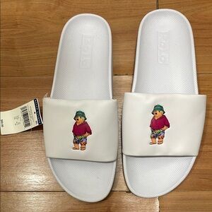 Polo Ralph Lauren bear Mens White Slide Sandals p-wing snowbeach